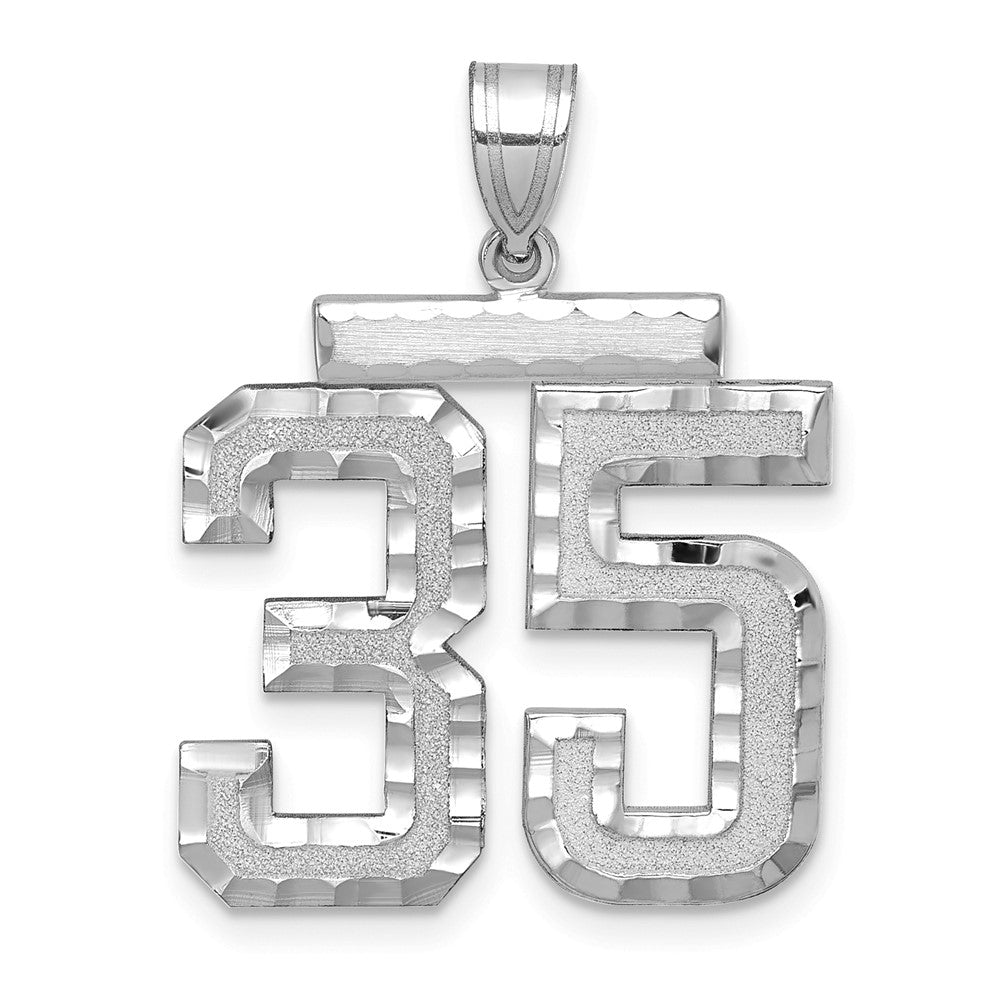 14K Weißgold großer gebürsteter Charm mit Diamantschliff Zahl 35