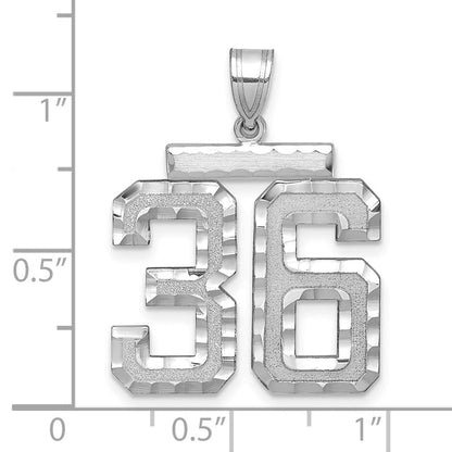 14K Weißgold großer gebürsteter, diamantgeschliffener Zahl-36-Charm