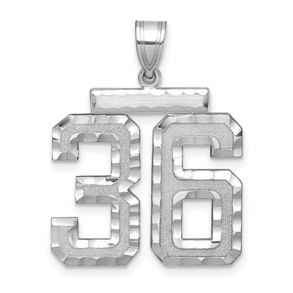 14K Weißgold großer gebürsteter, diamantgeschliffener Zahl-36-Charm