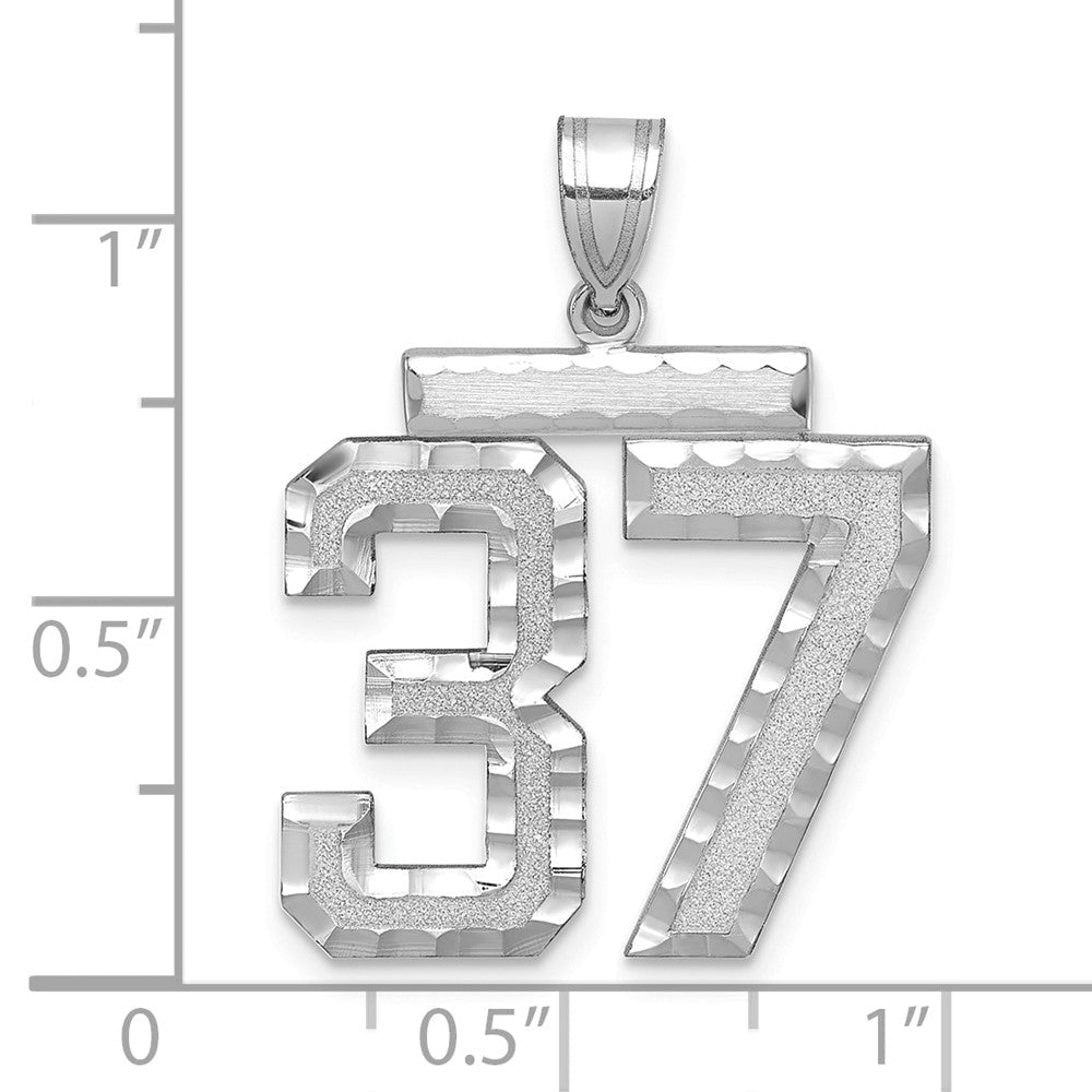14K Weißgold Großer Gebürsteter Diamantgeschliffener Zahl-37-Charm