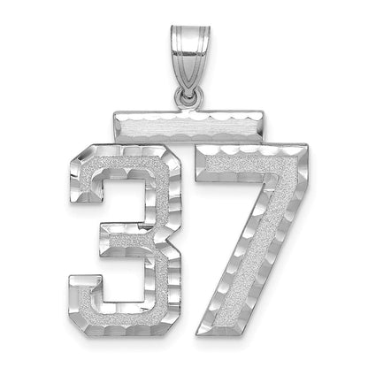 14K Weißgold Großer Gebürsteter Diamantgeschliffener Zahl-37-Charm