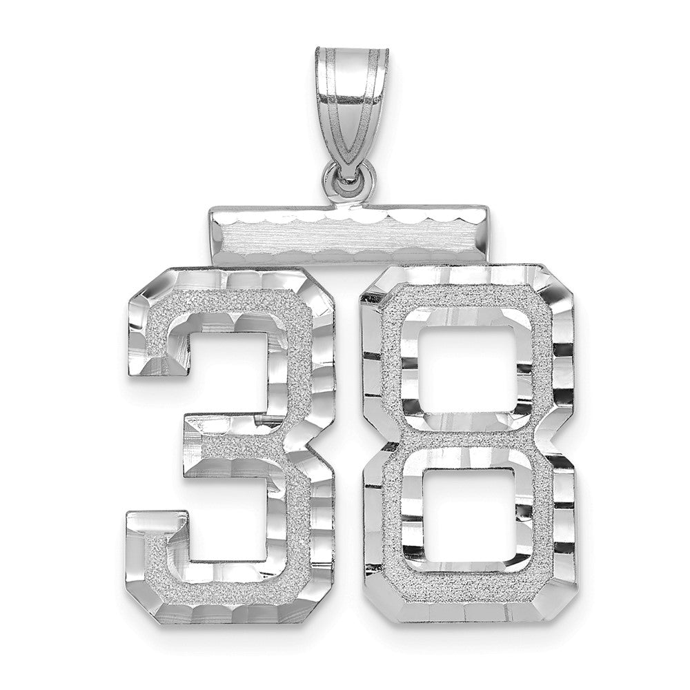 14K Weißgold Großer Gebürsteter Diamantgeschliffener Charm „Zahl 38“