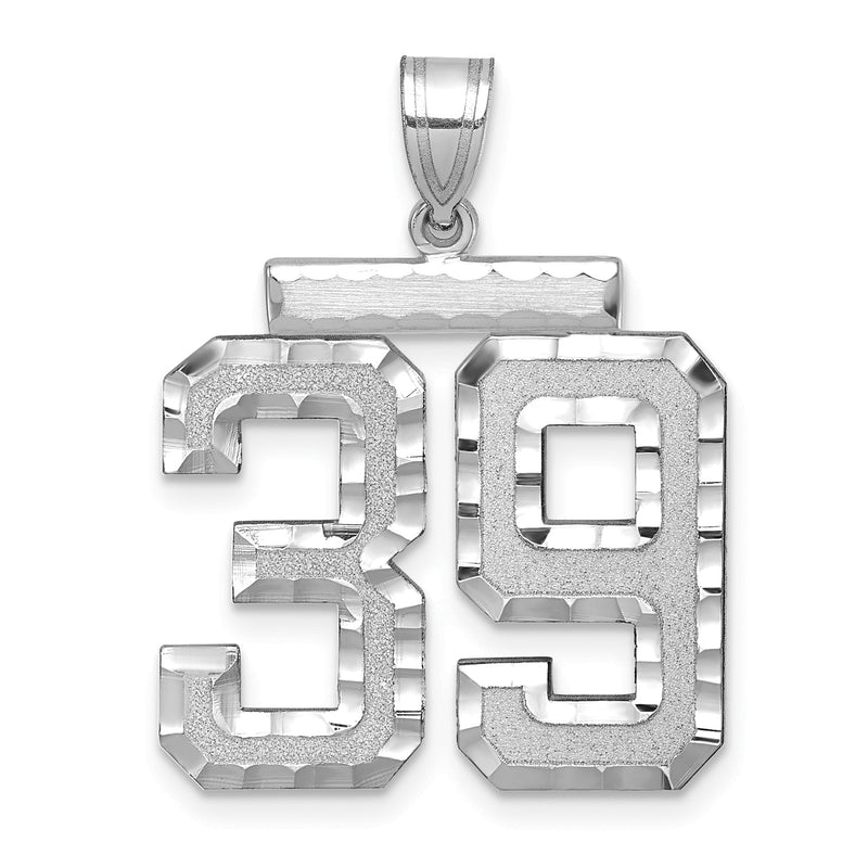 14K Weißgold großer gebürsteter Charm mit Diamantschliff Zahl 39