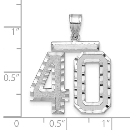 14K Weißgold großer gebürsteter Charm mit Diamantschliff „Zahl 40“