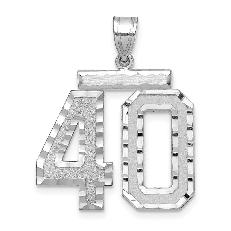 14K Weißgold großer gebürsteter Charm mit Diamantschliff „Zahl 40“