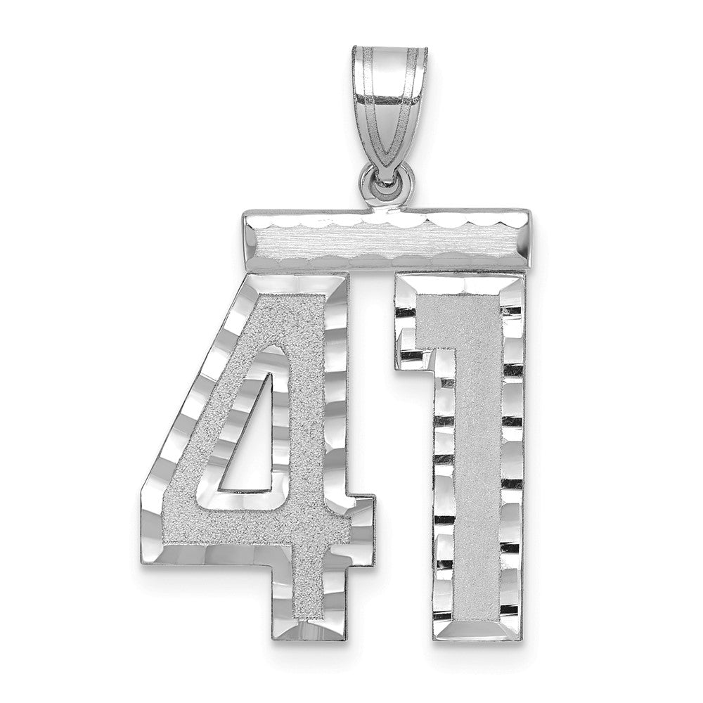 14K Weißgold Großer Gebürsteter Diamantgeschliffener Charm „Zahl 41“