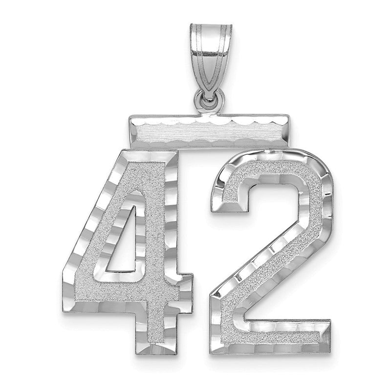 14K Weißgold großer gebürsteter Charm mit Diamantschliff, Zahl 42
