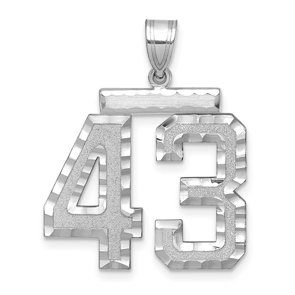 14K Weißgold großer gebürsteter Charm mit Diamantschliff „Zahl 43“