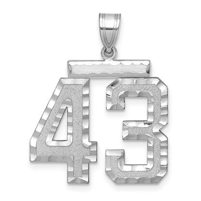 14K Weißgold großer gebürsteter Charm mit Diamantschliff „Zahl 43“