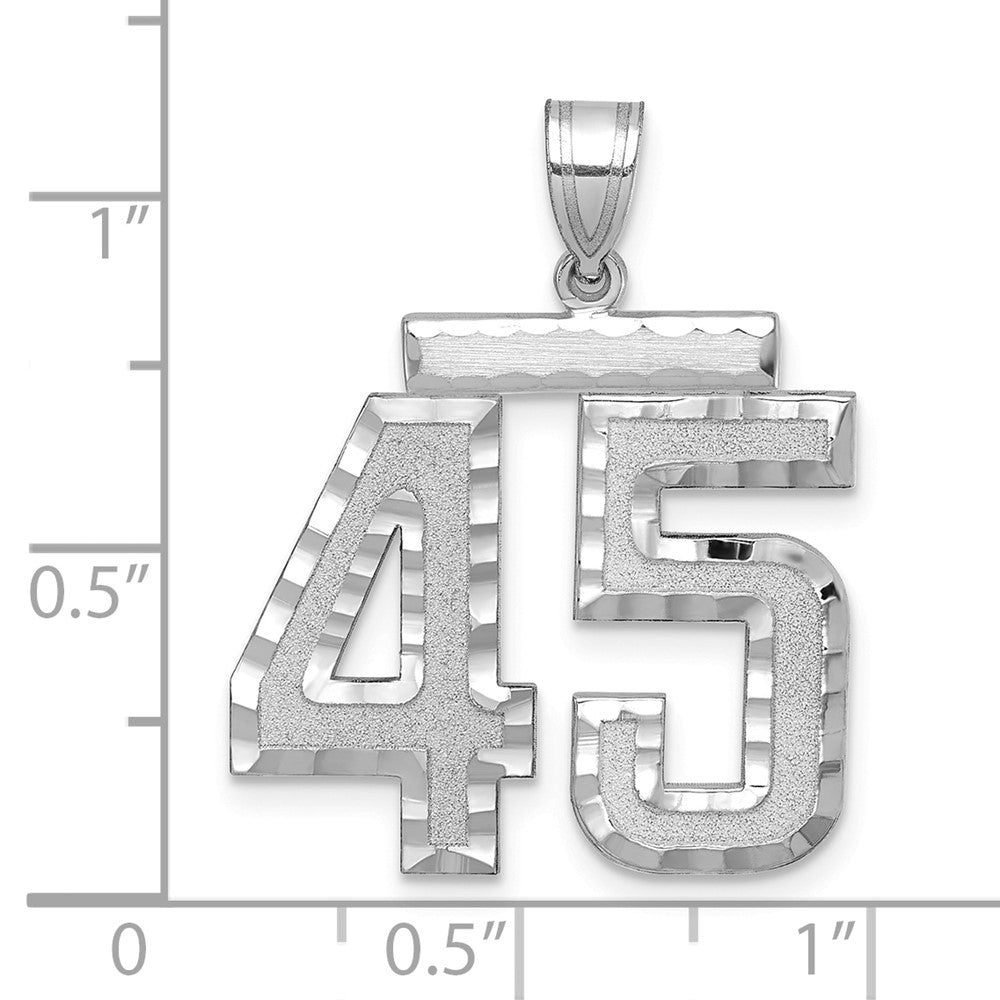 14K Weißgold Großer Gebürsteter Diamantgeschliffener Zahl-45-Charm