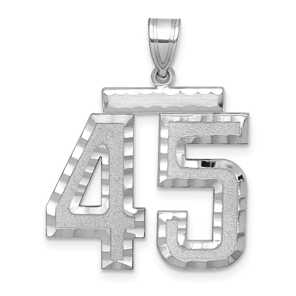 14K Weißgold Großer Gebürsteter Diamantgeschliffener Zahl-45-Charm