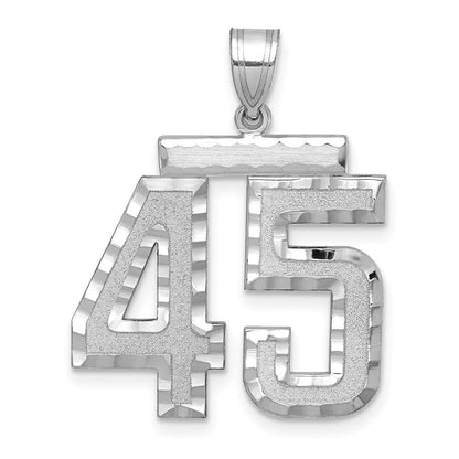 14K Weißgold Großer Gebürsteter Diamantgeschliffener Zahl-45-Charm
