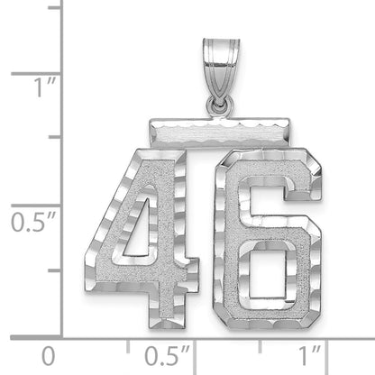 14K Weißgold großer gebürsteter Diamant-geschliffener Zahl-46-Charm
