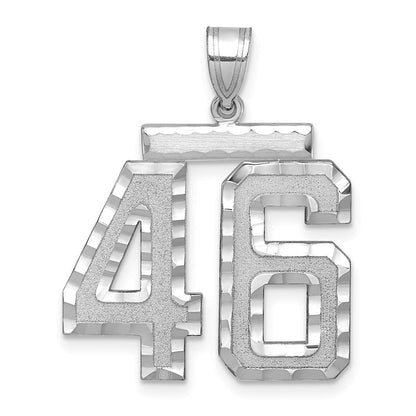 14K Weißgold großer gebürsteter Diamant-geschliffener Zahl-46-Charm