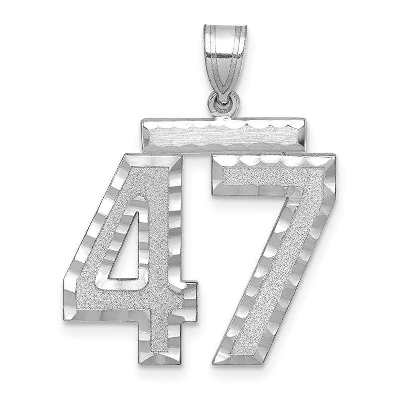 14K Weißgold großer gebürsteter Charm mit Diamantschliff „Zahl 47“