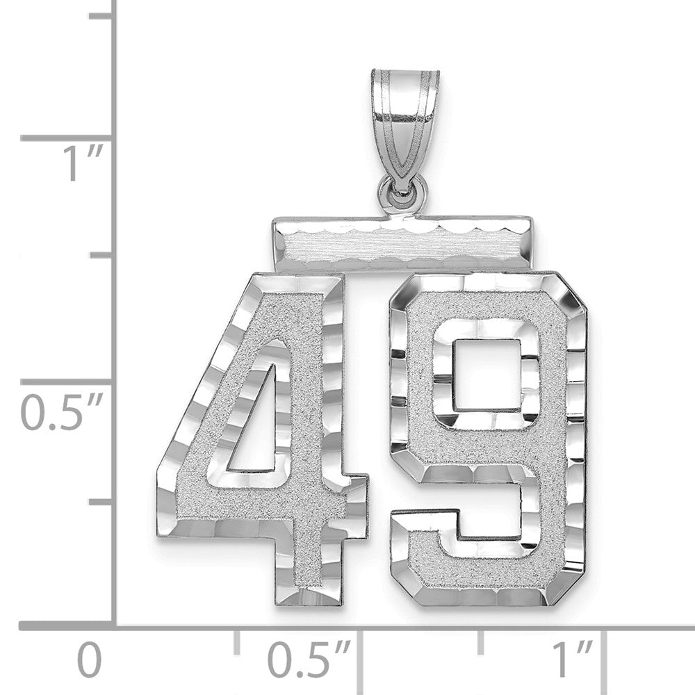 14K Weißgold Großer Gebürsteter Diamantgeschliffener Zahl-49-Charm