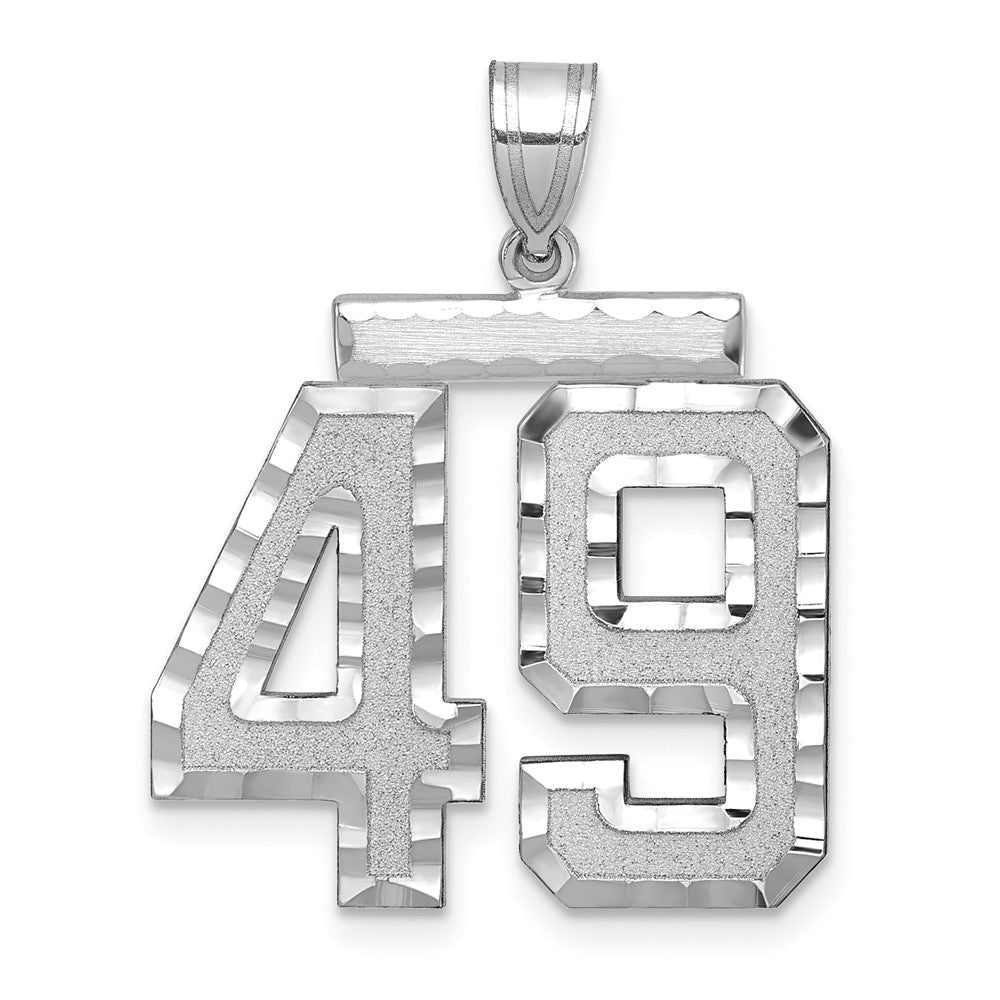 14K Weißgold Großer Gebürsteter Diamantgeschliffener Zahl-49-Charm