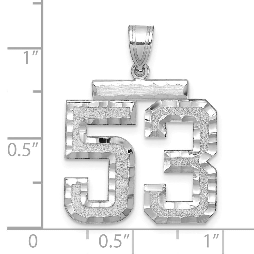 14K Weißgold Großer Gebürsteter Diamantgeschliffener Zahl-53-Charm