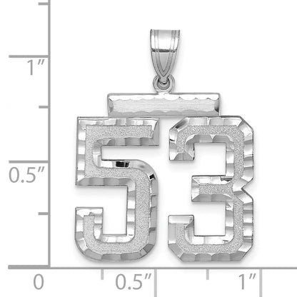 14K Weißgold Großer Gebürsteter Diamantgeschliffener Zahl-53-Charm