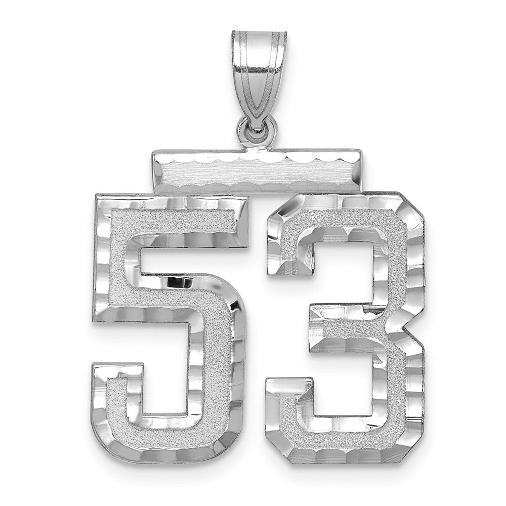 14K Weißgold Großer Gebürsteter Diamantgeschliffener Zahl-53-Charm