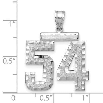 14K Weißgold großer gebürsteter Charm mit Diamantschliff „Zahl 54