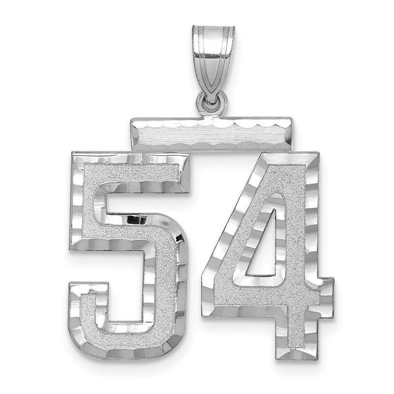 14K Weißgold großer gebürsteter Charm mit Diamantschliff „Zahl 54