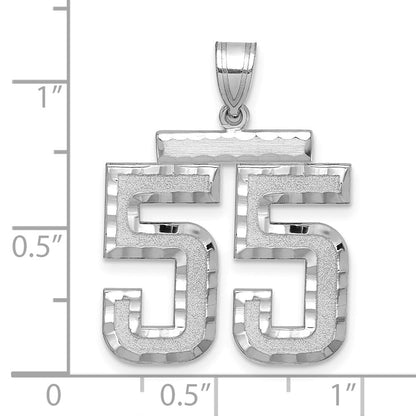 14K Weißgold großer gebürsteter Zahl-55-Charm mit Diamantschliff