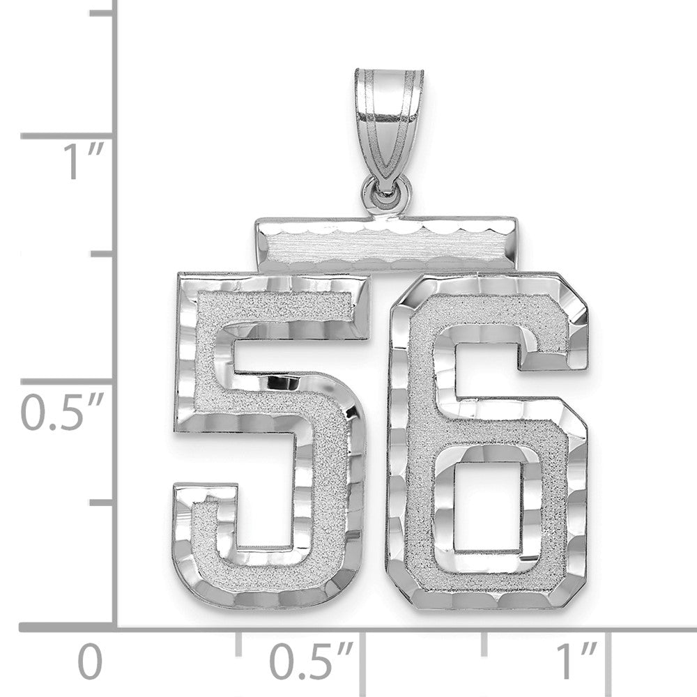 14K Weißgold Großer Gebürsteter Diamantgeschliffener Charm Zahl 56