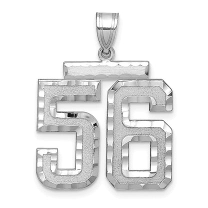 14K Weißgold Großer Gebürsteter Diamantgeschliffener Charm Zahl 56