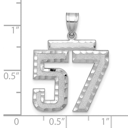 14K Weißgold großer gebürsteter Charm mit Diamantschliff „Zahl 57“