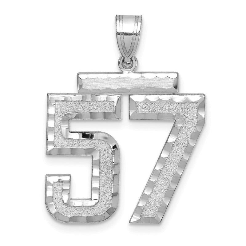 14K Weißgold großer gebürsteter Charm mit Diamantschliff „Zahl 57“