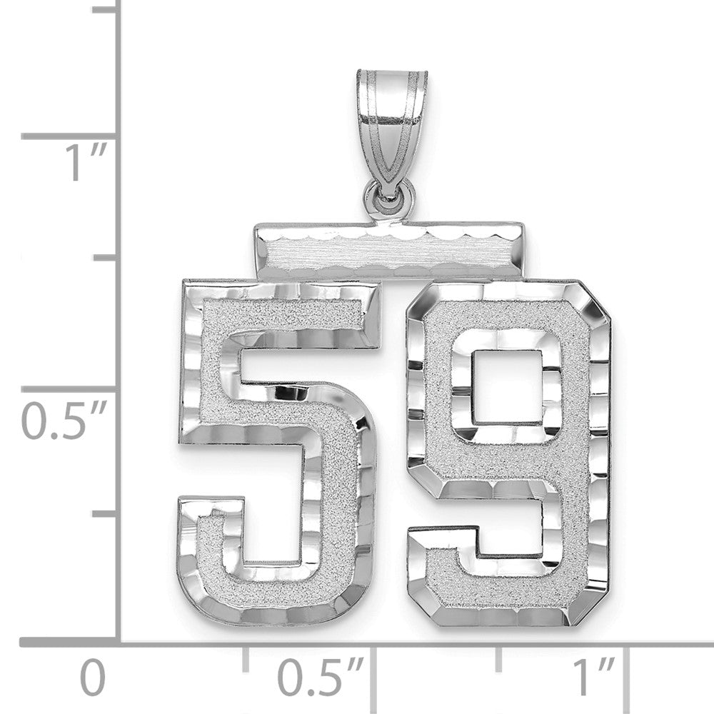 14K Weißgold Großer Gebürsteter Diamantgeschliffener Zahl-59-Charm