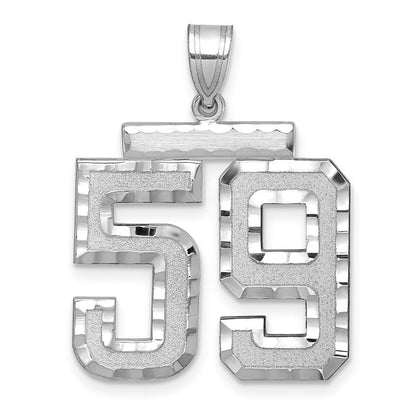 14K Weißgold Großer Gebürsteter Diamantgeschliffener Zahl-59-Charm