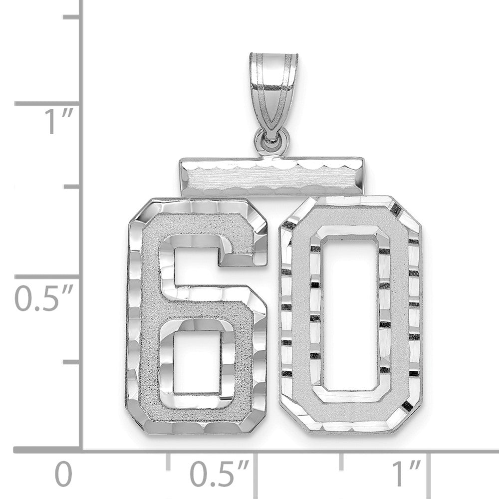 14K Weißgold großer gebürsteter Zahl-60-Charm mit Diamantschliff