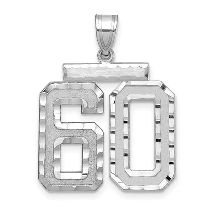 14K Weißgold großer gebürsteter Zahl-60-Charm mit Diamantschliff
