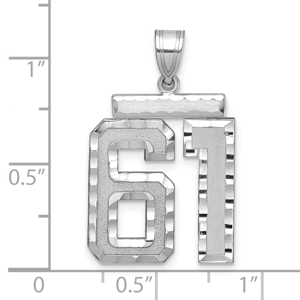 14K Weißgold großer gebürsteter Zahlen-Charm "61" mit Diamantschliff