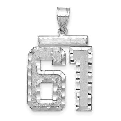 14K Weißgold großer gebürsteter Zahlen-Charm "61" mit Diamantschliff