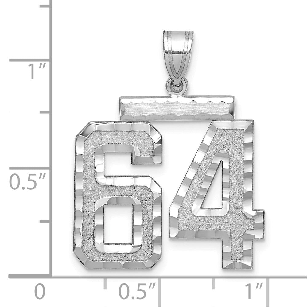 14K Weißgold großer gebürsteter Charm mit Diamantschliff „Zahl 64“