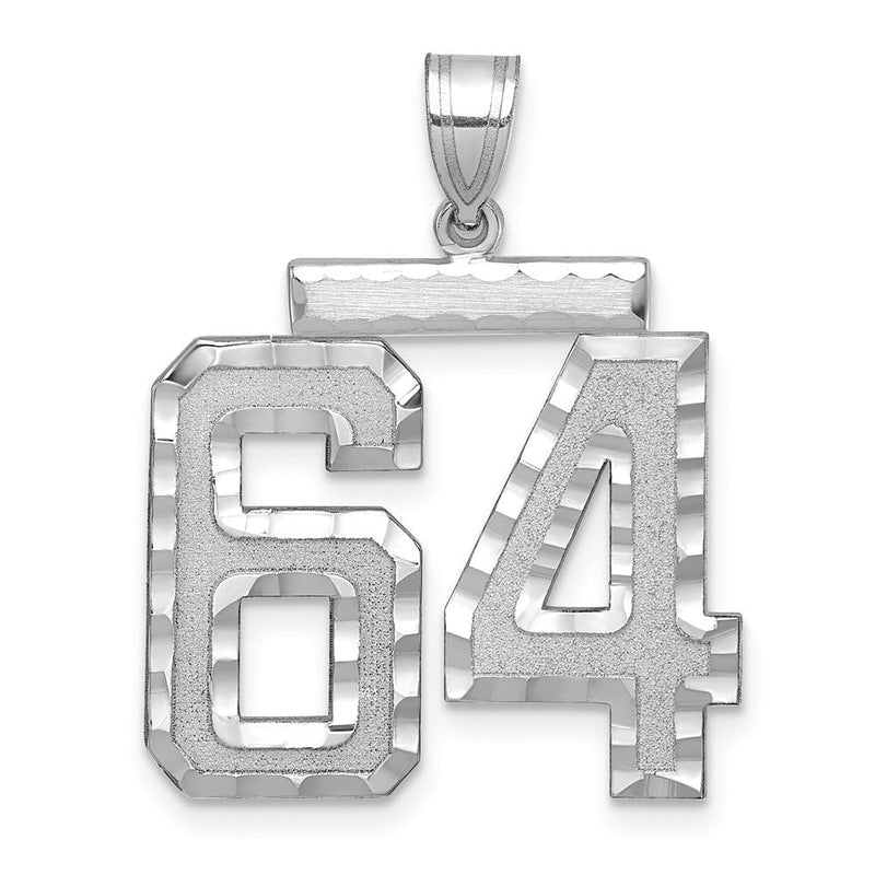 14K Weißgold großer gebürsteter Charm mit Diamantschliff „Zahl 64“