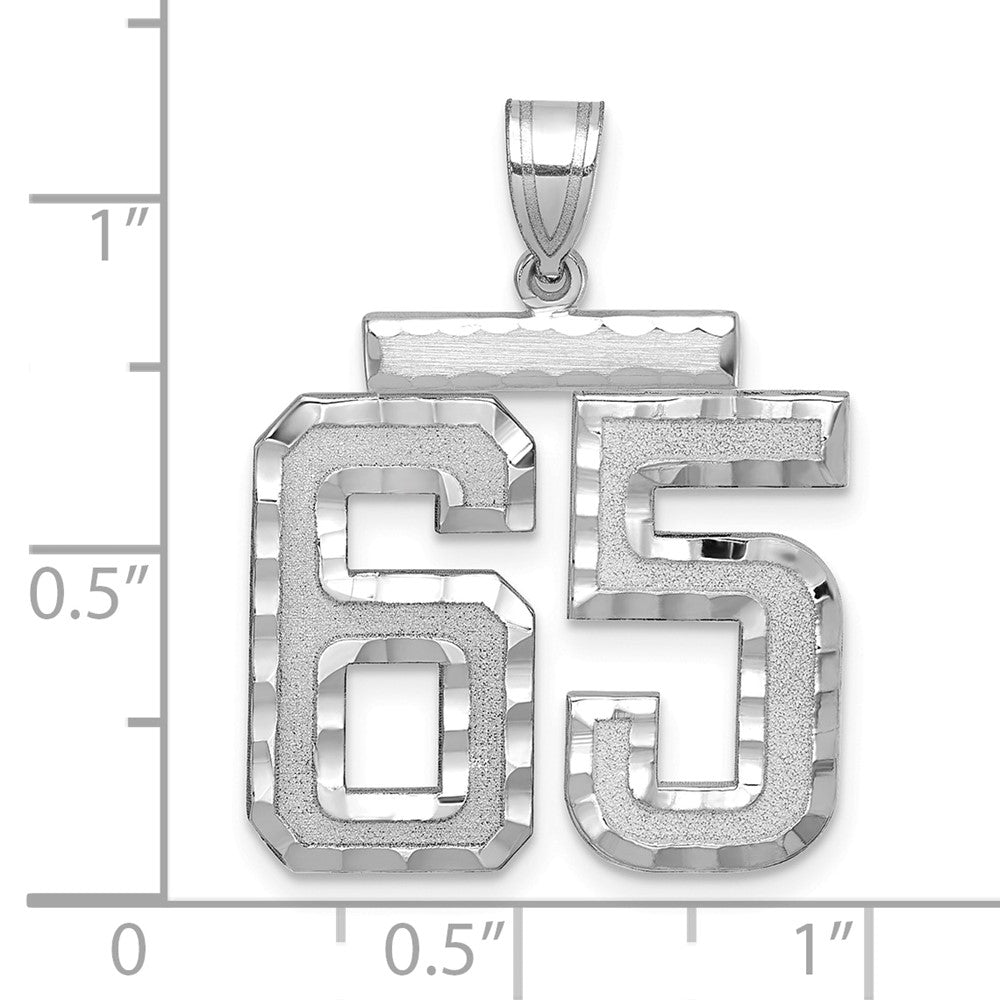 14K Weißgold großer gebürsteter Charm mit Diamantschliff-Zahl 65
