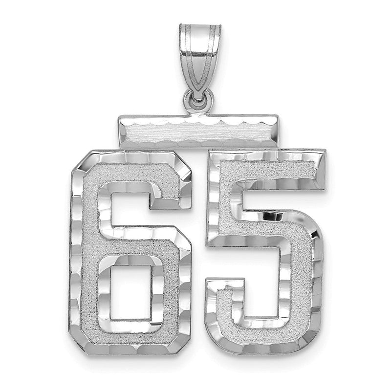 14K Weißgold großer gebürsteter Charm mit Diamantschliff-Zahl 65