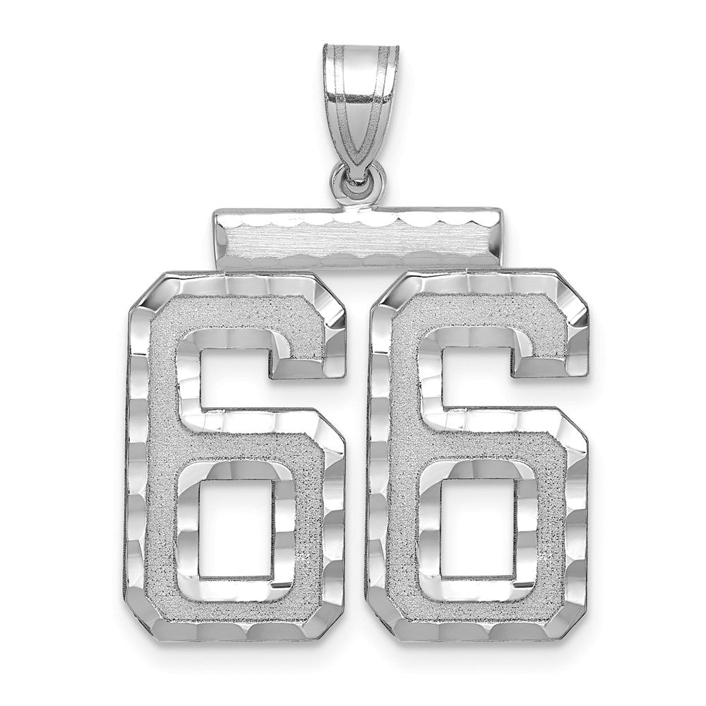 14K Weißgold großer gebürsteter Charm mit Diamantschliff „Zahl 66“