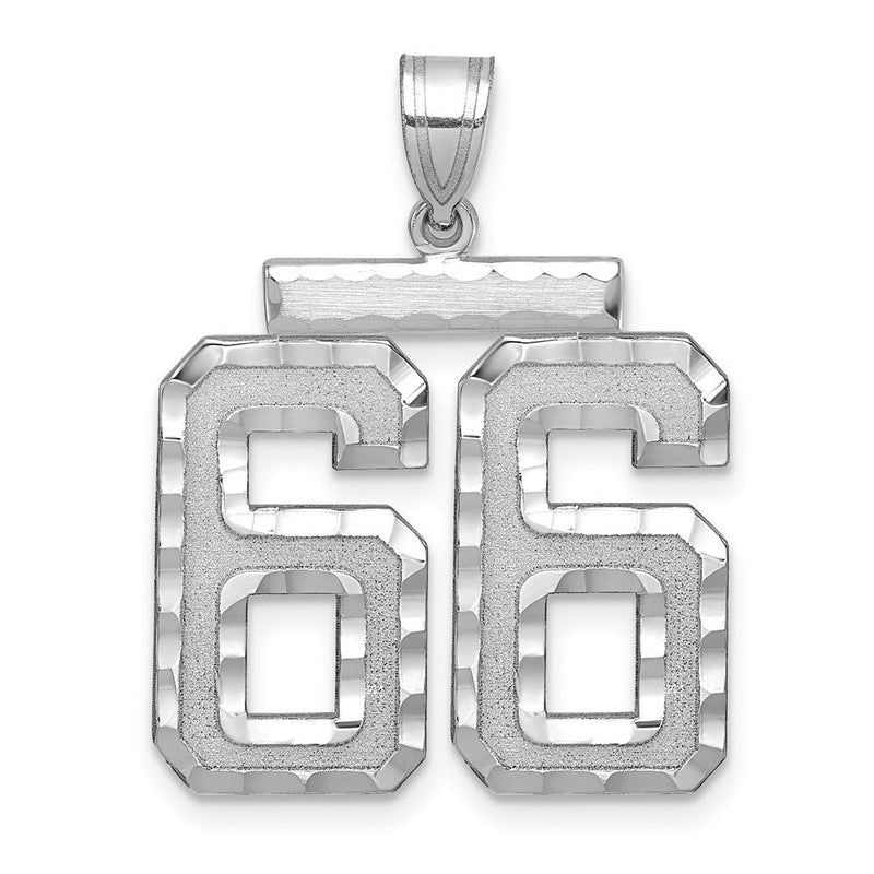 14K Weißgold großer gebürsteter Charm mit Diamantschliff „Zahl 66“