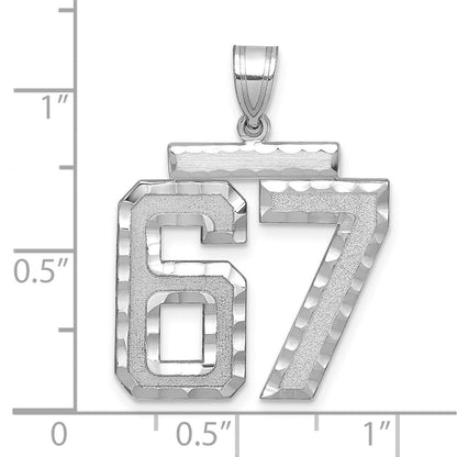 14K Weißgold großer gebürsteter Charm mit Diamantschliff „Nummer 67