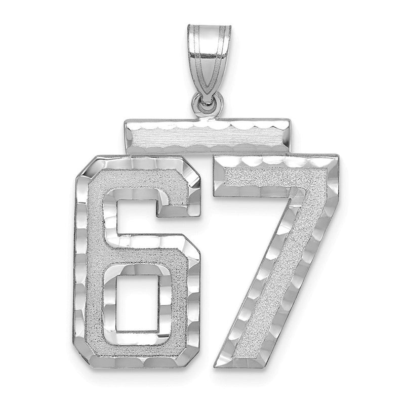14K Weißgold großer gebürsteter Charm mit Diamantschliff „Nummer 67