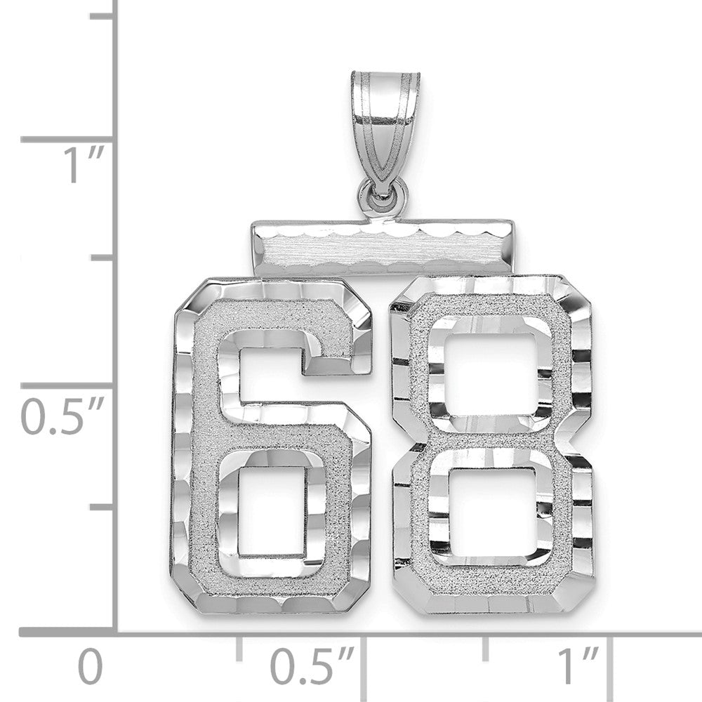14K Weißgold Großer Gebürsteter Diamantgeschliffener Zahl-68-Charm