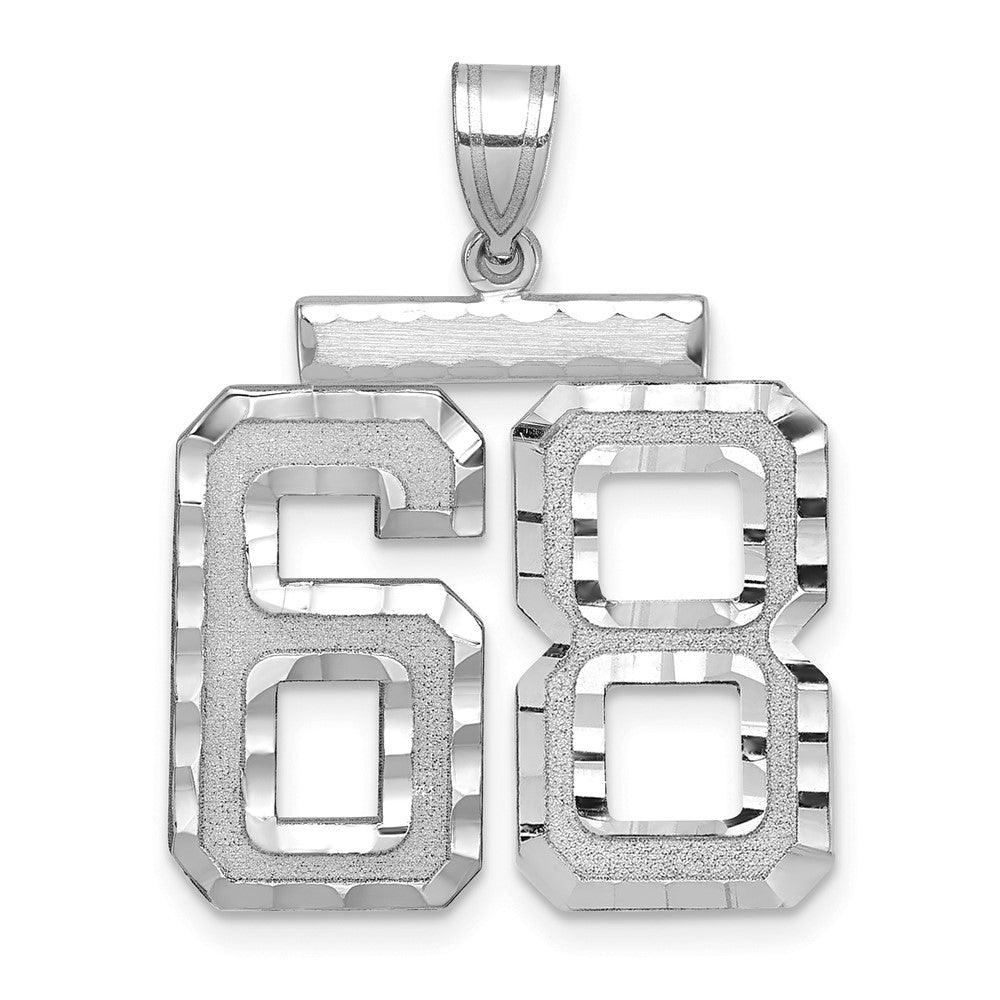 14K Weißgold Großer Gebürsteter Diamantgeschliffener Zahl-68-Charm