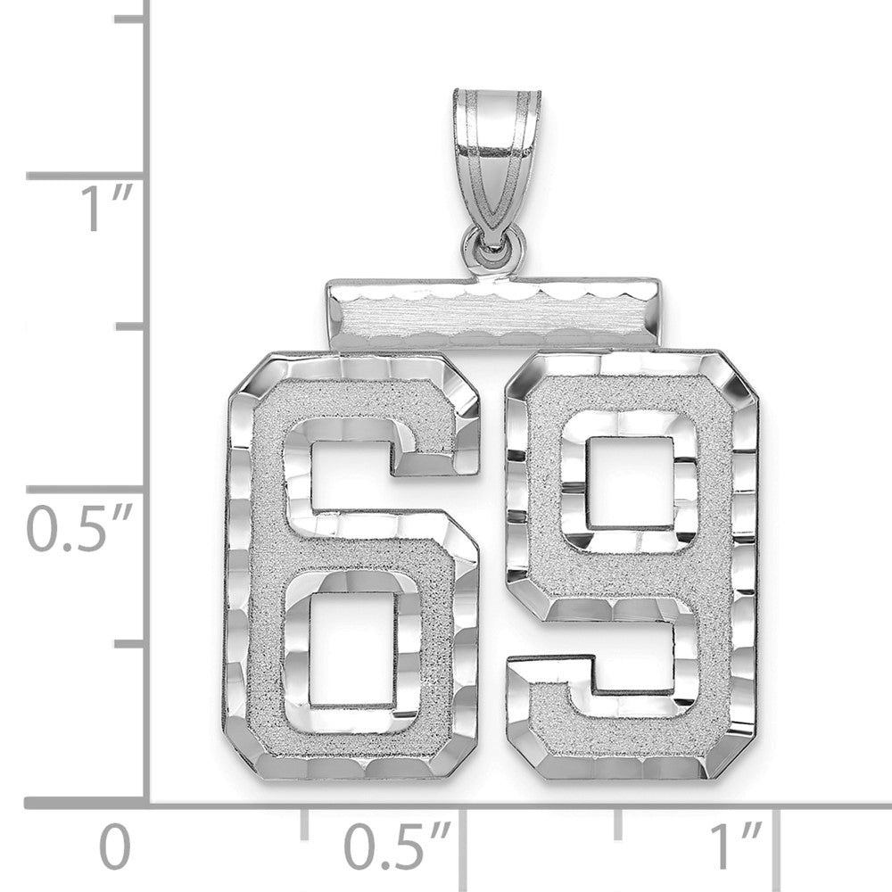 14K Weißgold Großer Gebürsteter Diamantierter Charm Zahl 69