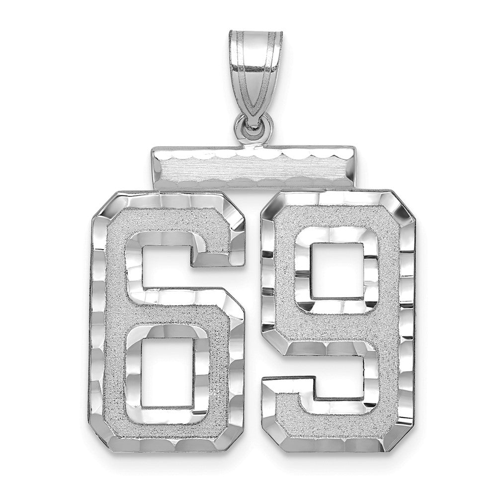14K Weißgold Großer Gebürsteter Diamantierter Charm Zahl 69
