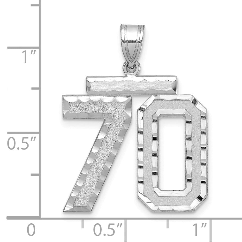 14K Weißgold Großer Gebürsteter Diamantgeschliffener Charm „Zahl 70“
